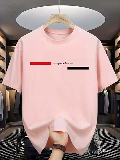 Simple Fashion Striped Graphic T Shirts For Men Summer Casual  Letters Printed T-shirts Loose Streetwear Harajuku Tees Tops