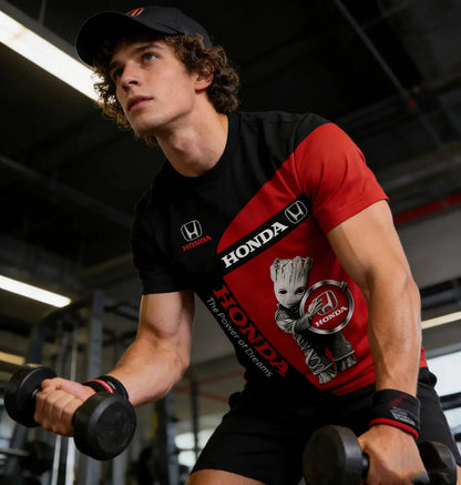 Honda Mens Tshirt In Black And Red Fashionable Street Style Cool And Cute Commuting Sports And Leisure Gatherings And Fun Exhibi