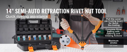 SucceBuy 14" 16" Rivet Nut Tool Rivnut Tool Kit with Metric and SAE Mandrels 70PCS/186PCS Rivet Nuts With Rugged Carrying Case