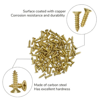 2400pcs Miniature Self-Tapping Screws, M2 Wood Screws, Phillips Head Screws, Flat Head Screws, Gold, Black, Silver Set