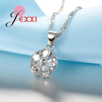 Fashion Elegant Jewelry Set For Women Wedding Accessory Cubic Zircon Crystal 925 Sterling Silver Jewellery Set For Lady