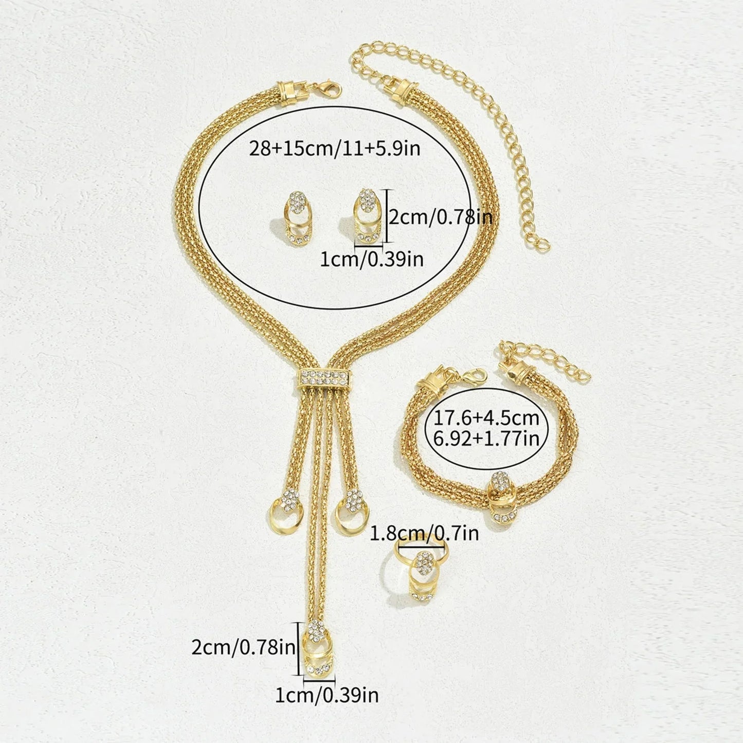 2025 Fashion Jewelry Set Luxury Alloy Long Tassel Necklace Bracelet Earrings Rings Elegant Women Banquet Wedding Accessories