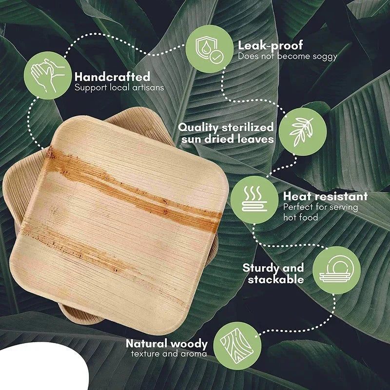 25PCS 6in/8in/10in Disposable Palm Leaf Plate Square Dessert Plates Eco-friendly Bamboo Like Plates Wedding Party Birthday