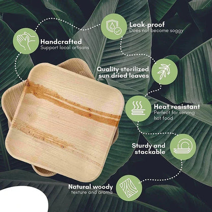 25PCS 6in/8in/10in Disposable Palm Leaf Plate Square Dessert Plates Eco-friendly Bamboo Like Plates Wedding Party Birthday