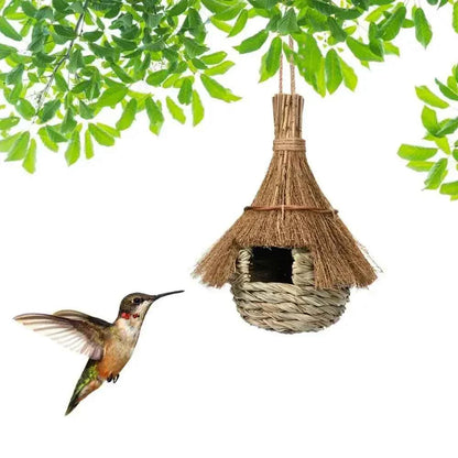 Hanging Bird House Hand Woven Grass Bird Hut Eco-friendly Birds Straw Cages Cozy Birds Nest Shelter from Cold Weather