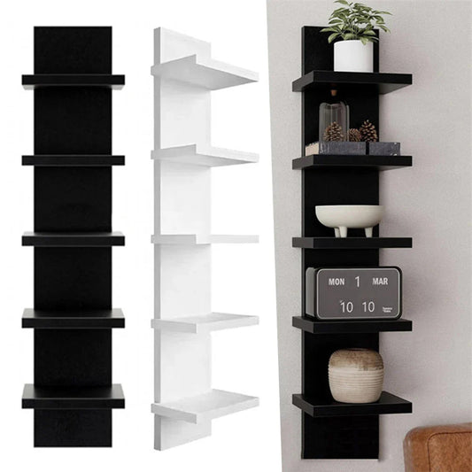 5 Layers Wall-Mounted Wood Bookshelf Storage Rack Board Shelf Organize Floating Shelf For Office Living Room Decor For Books