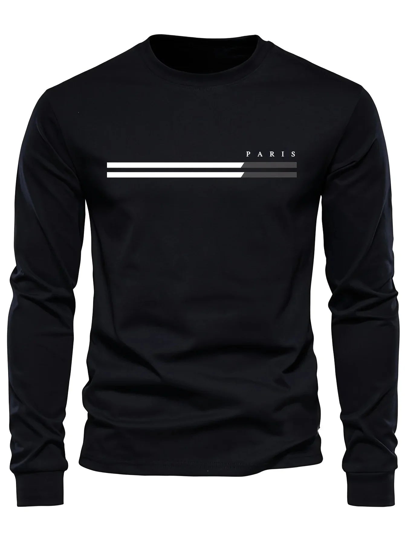 Men's 100% pure cotton summer loose comfortable casual  PARIS print large round neck long sleeve T-shirt top