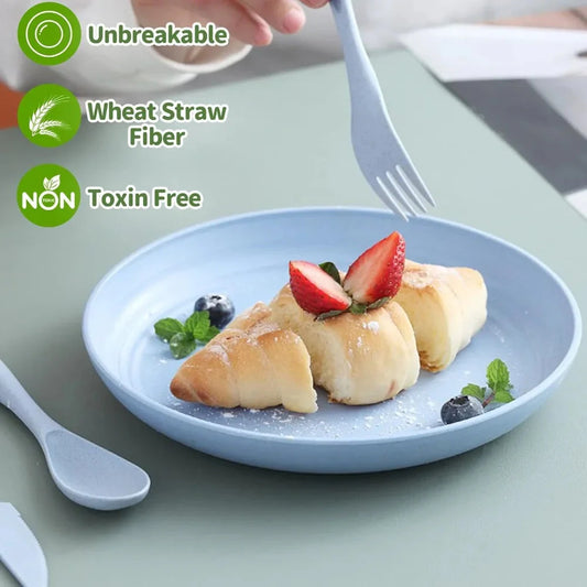 4pcs/Set Wheat Straw Plate Lightweight Unbreakable Reusable Dinner Dishes Plates Dishwasher & Microwave Safe for Kitchen Camping