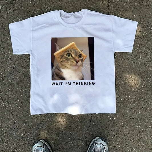 Trendy and Fun "and So on, I'm Thinking about" Fun Men's T-shirts, Summer New Arrivals, Men's and Women's Fashionable T-shirts "