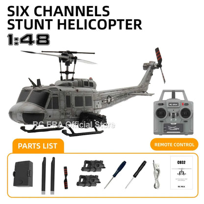 RC ERA Weathered Marine C032 UH1Huey One Click Inverted Flight TOF Optical Flow Gyro Stabilized RC Helicopter for Adults