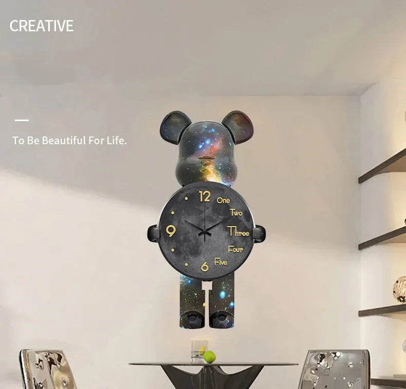 Large Bear Wall Clocks CreativeBear Wall Clock Aesthetic Giant Wall-clock Luxury Living Room Decoration Dining Room Ornament