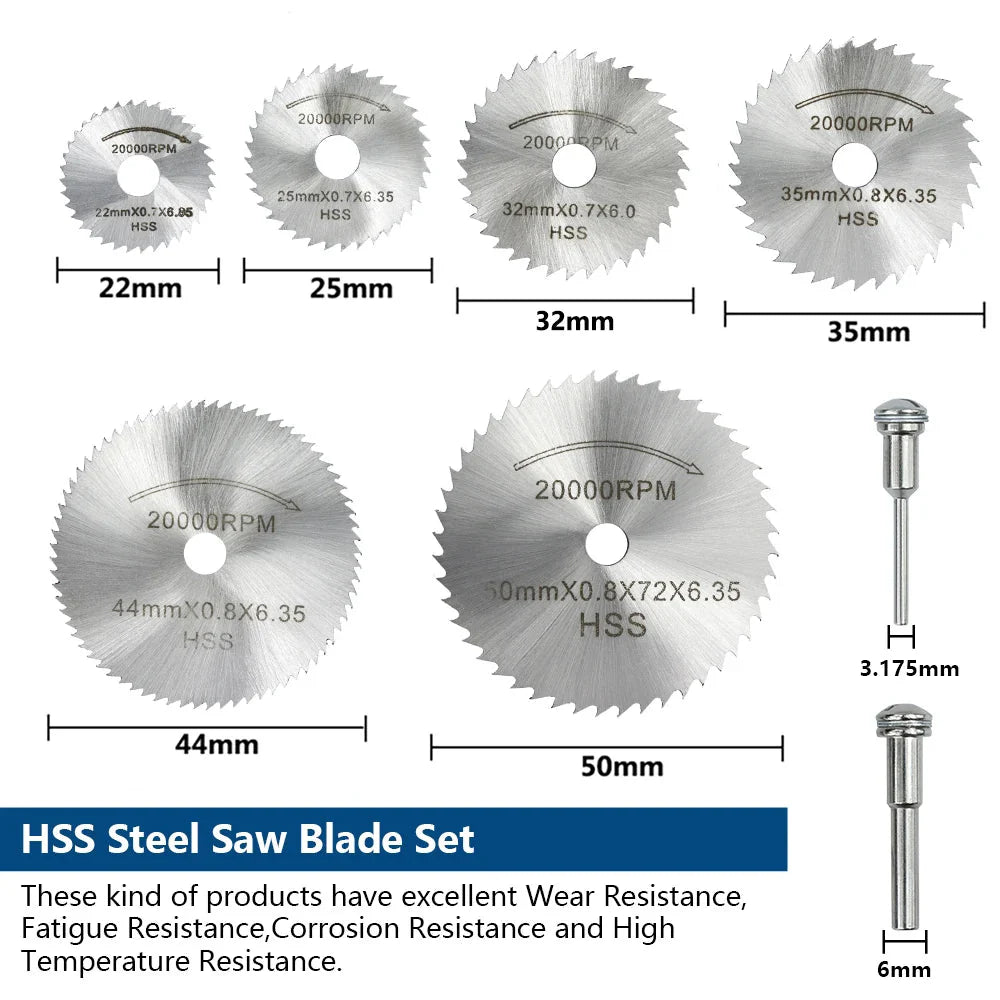 XCAN 63pcs Cutting Wheel Set Mini HSS Saw Blade,Diamond Saw Blade,Metal Cut off Disc  Drill 1/8" Mandrel for Dremel Rotary Tool