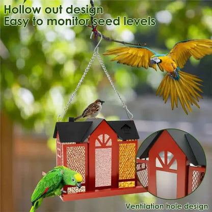 ABKW-Red Multi-Purpose Bird Products For Garden Hanging Metal Bird House Large Capacity Bird Feeder Bird Houses