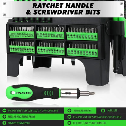 141-Piece Magnetic Screwdriver Set with Torx, Phillips, Hex Keys, Ratchet Handle & Bits for DIY Tools Gift