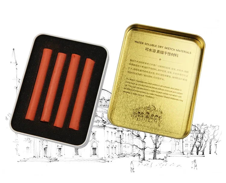 4 Pcs/box Sketch Charcoal Water-soluble Sketching Dry Materials Charcoal Brushes Charcoal Strips Art Painting Supplies