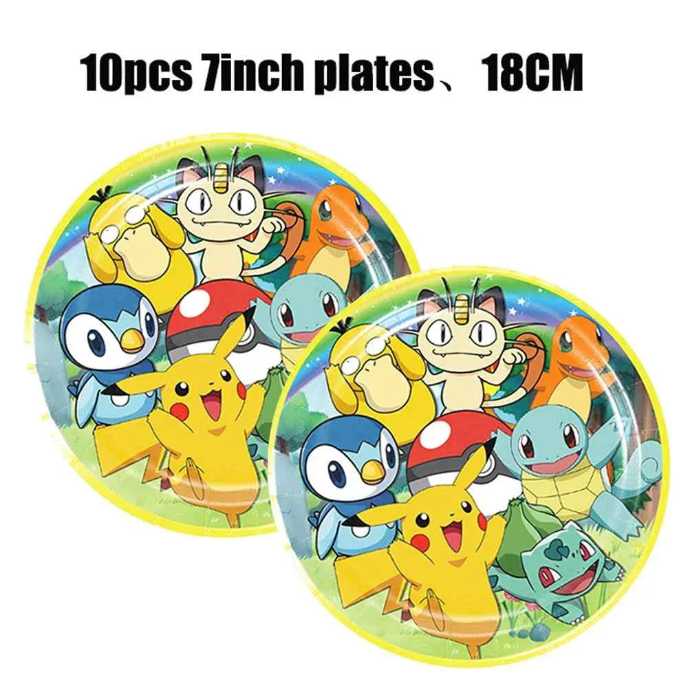 Pokemon Birthday Party Decorations Paper Tableware Plates Napkins Cups Pikachu Birthday Tablecloth Party Supplies Children Gifts