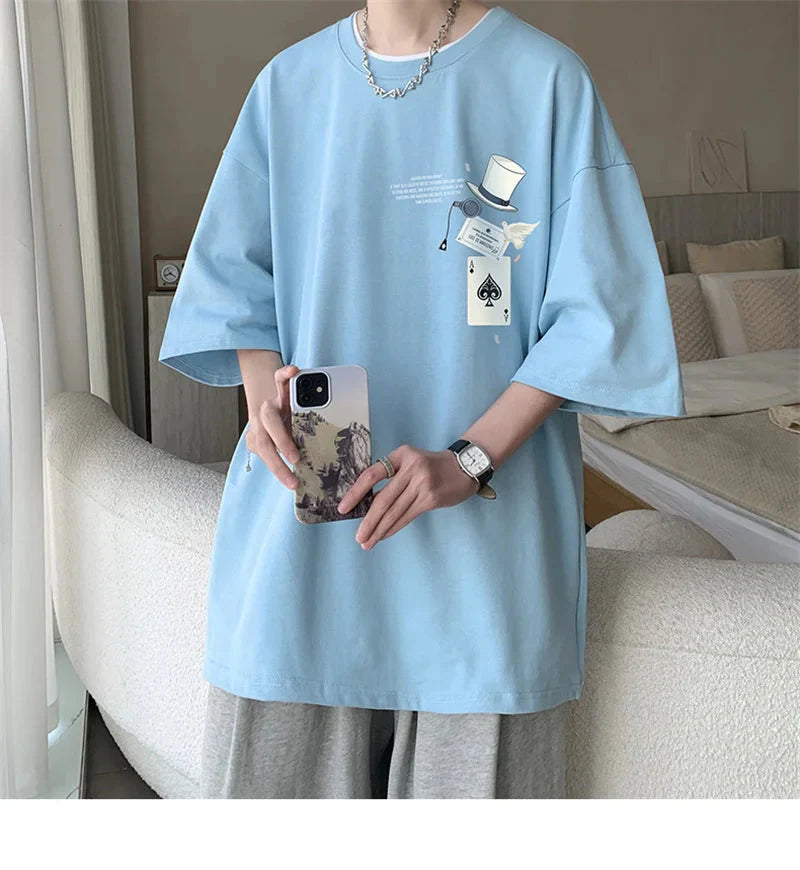 Men's Cotton T-shirts White 5XL Fashion Mens Oversized T Shirt Funny Print Summer Casual Wear Tee Shirts for Men Male Clothes