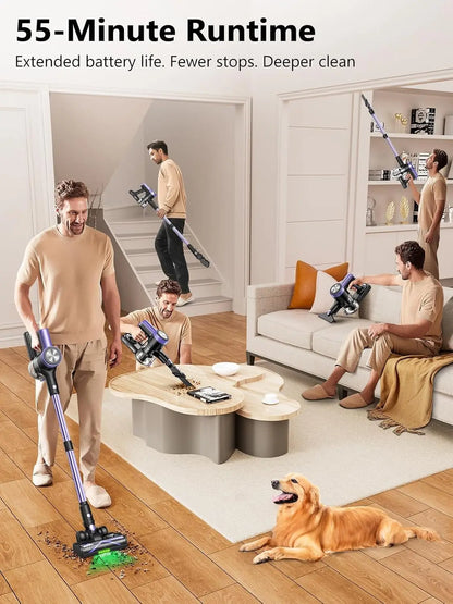 CordlVacuum Cleaner, 46KPa/500W Stick Vacuum with 55 Mins Runtime, Self-Standing Vacuum Cleaner for Home, LED Display, Anti