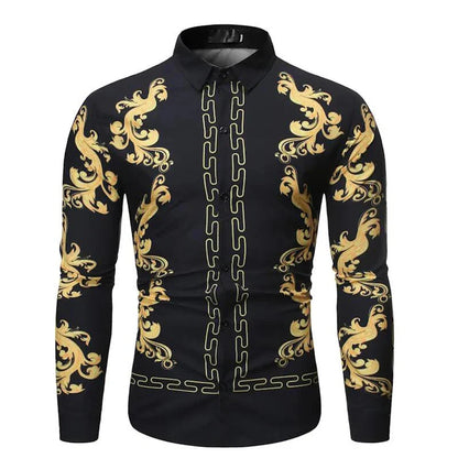 Baroque Floral Royal Shirts Men Luxury Print Designer Tops Paisley Pattern Flowers Fashion Western Long Sleeve Shirt Camisas