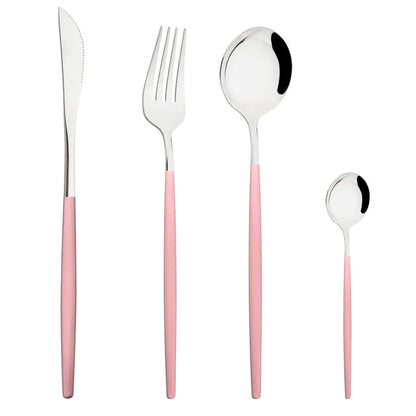Western Purple Silver Tableware New Dinnerware Set 4Pcs Stainless Steel Kitchen Knife Fork Spoon Complete Cutlery Flatware Set