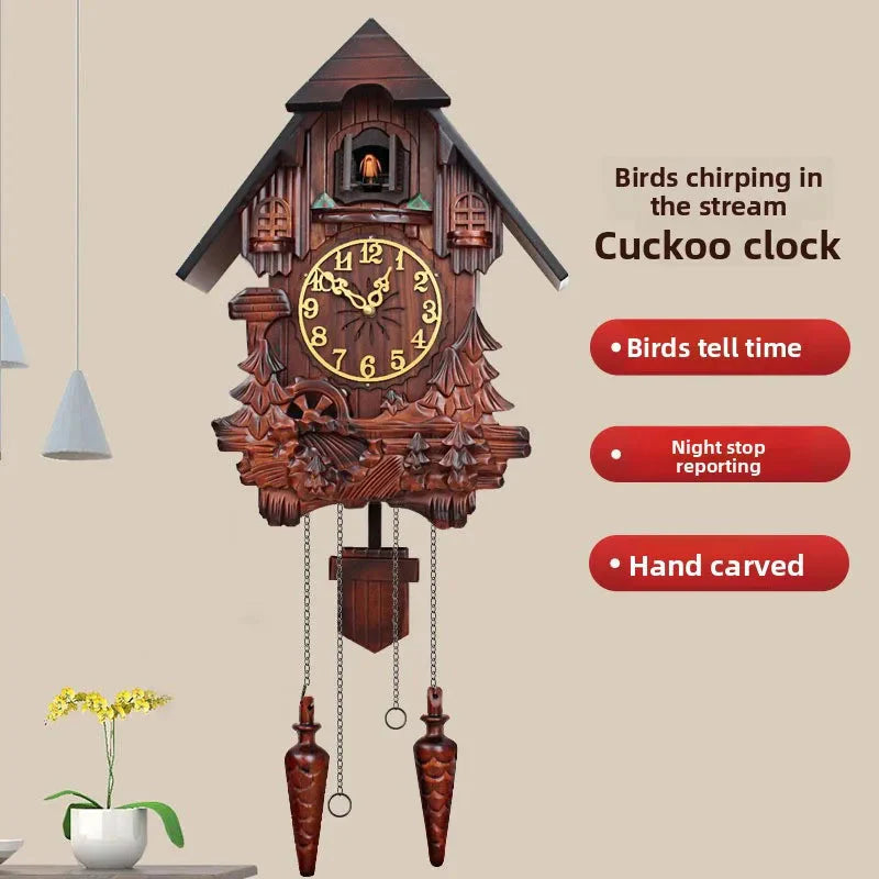 Wooden Handcrafted Cuckoo Clock for Wall with Cuccu Chimes and Swing Pendulum for Home Nordic  Decor Solid Wood Cuccu Watch