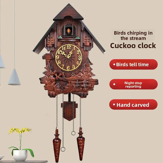 Wooden Handcrafted Cuckoo Clock for Wall with Cuccu Chimes and Swing Pendulum for Home Nordic  Decor Solid Wood Cuccu Watch