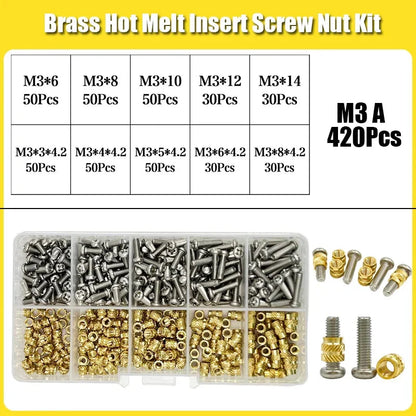 420/500Pcs Stainless Steel Heat Insert Nut TS100 Brass Hot Melt Insert Nuts for Welding Internal Thread Head Bolt Insert