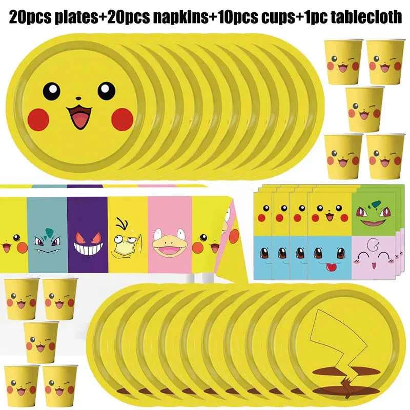 Pokemon Birthday Party Decorations Paper Tableware Plates Napkins Cups Pikachu Birthday Tablecloth Party Supplies Children Gifts