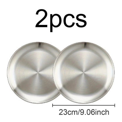 2pcs stainless steel plates, 23cm gold and silver multifunctional plates, suitable for picnics, pre meal preparation, family use