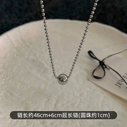 Personality Design Silver Color Stainless Steel Beaded Ball Pendant Necklace for Women Double Layer Hip Hop Rock Chokers Jewelry