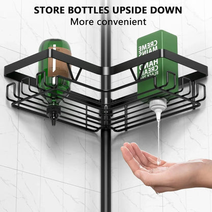 Corner Shower Caddy Tension Pole - 4 Tier Stainless Steel Rustproof Shower Corner Caddy for Bathroom Shower Organizer