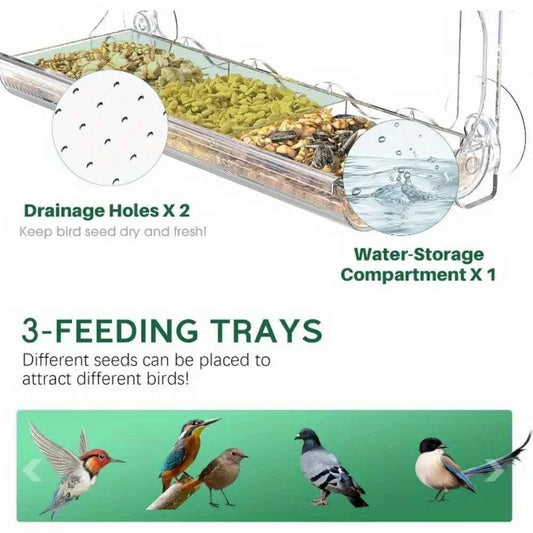 Window Bird Feeder for Outdoors, Clear Bird Feeders Window Mounted with Strong Suction Cups, Transparent Bird House Outside Wild