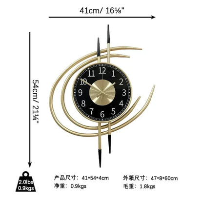 54cm Storm Eye Modern Wall Clock, Large Black Dial Metal Silent Analog Clock, Gold Luxury Decorative for Living Room Bedroom