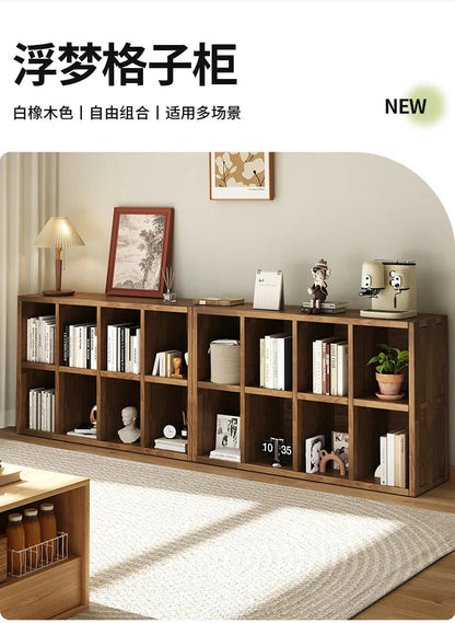 Solid Wood Short Bookshelf Floor Storage Cabinet Grid Organizer Shelf for Living Room Home & Kindergarten Display Unit