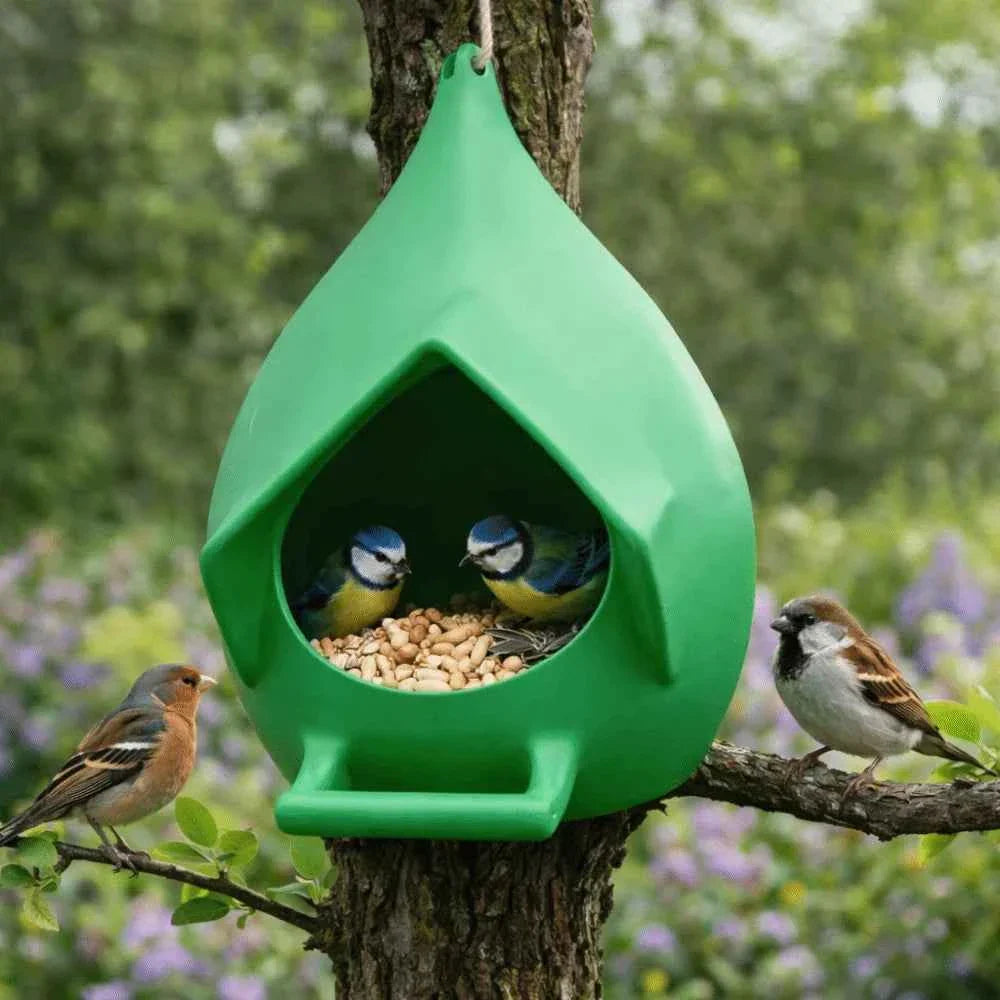 House Shape Waterproof Hanging Bird Feeder Rainproof Large Capacity Hummingbird Feeder with Stand Birds Food Catcher Outdoor