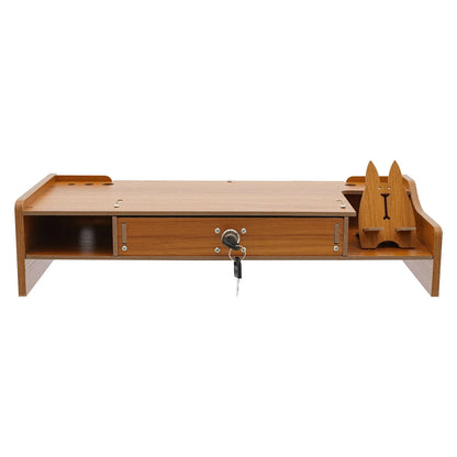 Wooden Desk Organizer W/ Drawer File Storage Desk Monitor Riser Computer Stand