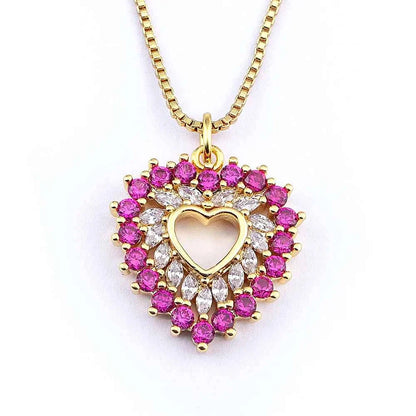 Nidin New Arrival Romantic Heart Shape Sparkling Zircon Pendant Necklace 3 Colors For Women Female Fine Jewelry Gifts Wholesale