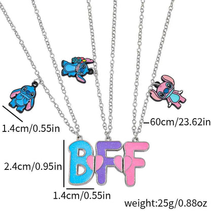3Pcs/Set Best Friends Forever Stitch Toy BFF Necklace Set - Good Friends Friendship Gift for Girls And Boys