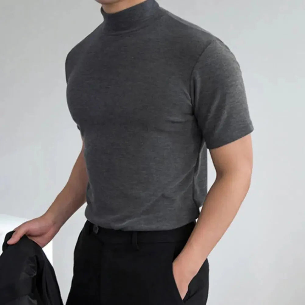 Men T-shirts Summer Fitness Short Sleeve Tees High Collar Basic T-shirt Base T Shirt for Men's Tops camisa masculina 짝퉁명품 남성의류