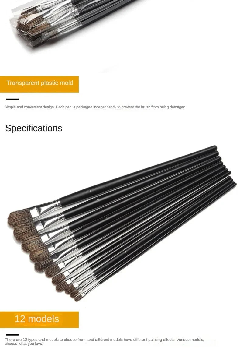 6pc new concept paintbrush wild boar mane oil painting brush water powder acrylic nail round head long black pole paintbrush set