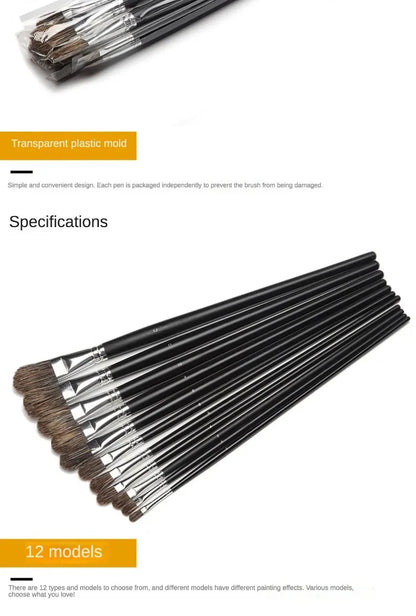 6pc new concept paintbrush wild boar mane oil painting brush water powder acrylic nail round head long black pole paintbrush set