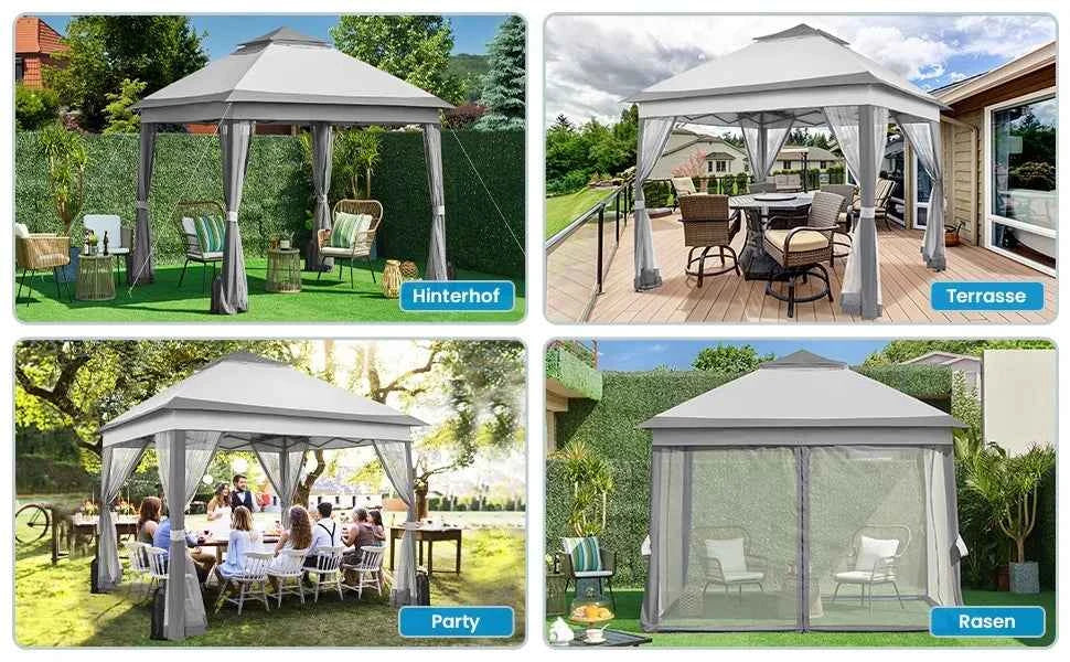 3.3x3.3m Pop-Up Folding Gazebo - Waterproof Garden Tent with Mosquito Netting