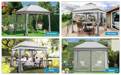 3.3x3.3m Pop-Up Folding Gazebo - Waterproof Garden Tent with Mosquito Netting