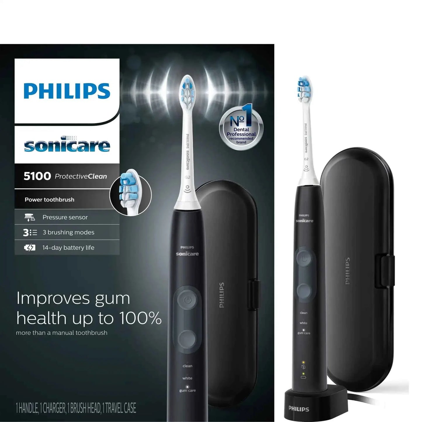 Philips Sonicare ProtectiveClean 5100 Rechargeable 3 Mode Electric Toothbrush w/ Pressure Sensor