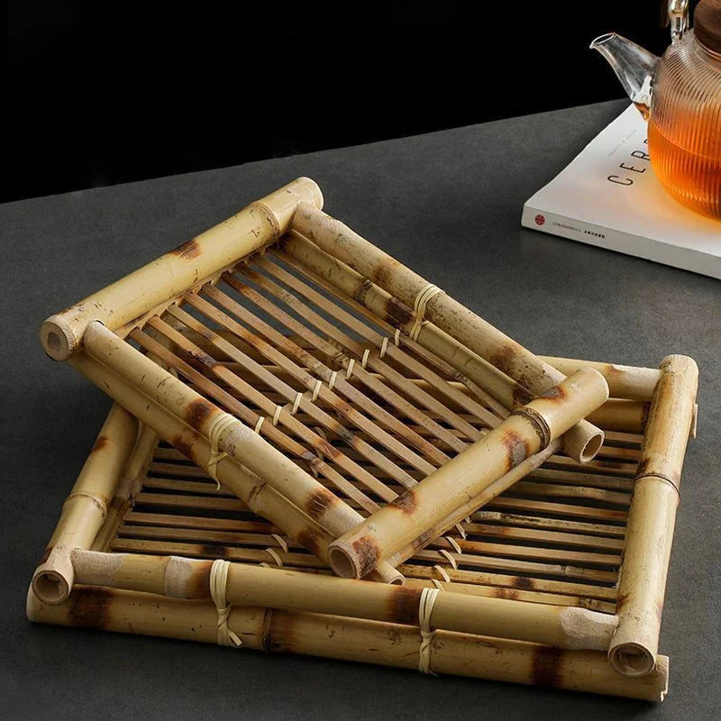 Bamboo Woven Trays Thai & Japanese Restaurant Serving Plates for Snacks, Desserts, Fried Food Eco-Friendly Service Set