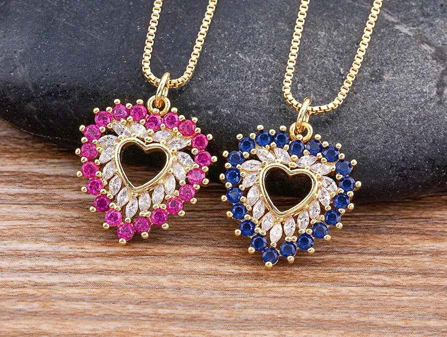 Nidin New Arrival Romantic Heart Shape Sparkling Zircon Pendant Necklace 3 Colors For Women Female Fine Jewelry Gifts Wholesale