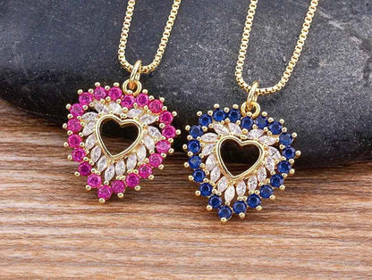 Nidin New Arrival Romantic Heart Shape Sparkling Zircon Pendant Necklace 3 Colors For Women Female Fine Jewelry Gifts Wholesale