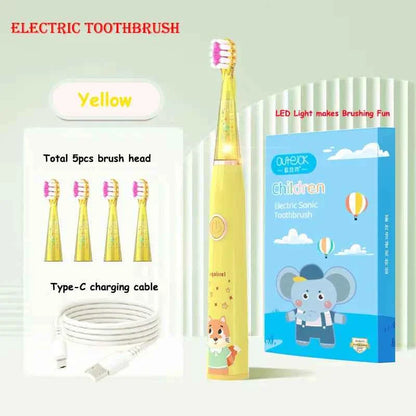 Kids Sonic Electric Toothbrush Cartoon with Colorful LED Light IPX7 Waterproof Deep Clean Teeth Care Rechargeable Toothbrush