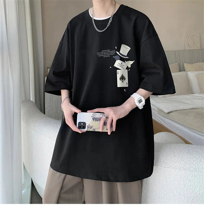 Men's Cotton T-shirts White 5XL Fashion Mens Oversized T Shirt Funny Print Summer Casual Wear Tee Shirts for Men Male Clothes