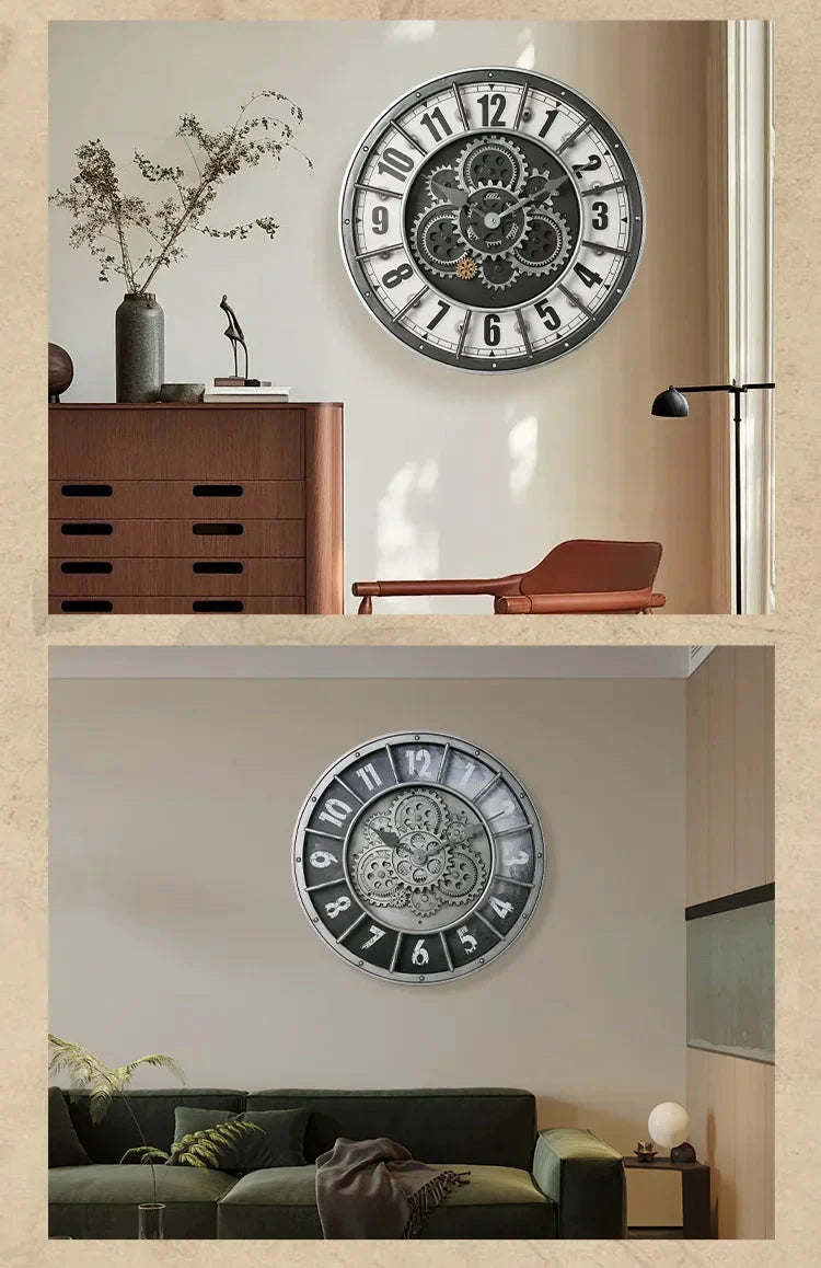 Retro Industrial Roman Wall Clock  Gear Rotation Clock Living Room Decorative Wall Clock Stylish Silent Wall Clock Quartz Clock